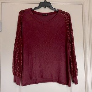 SYELLOWAFTER Casual V Neck w/ Hollow Out Lace Raglan Balloon Sleeve Tunic